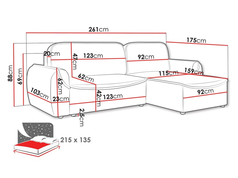 Navrel 3-sits Bäddsoffa med Divan och förvaring - Beige - Möbler - Soffa - Bäddsoffa - Hörnbäddsoffa