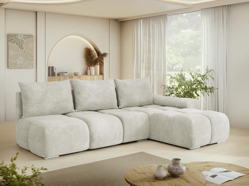 Nessa 4-sits Bäddsoffa divan höger med förvaring - beige - Möbler - Soffa - Bäddsoffa - Bäddsoffa divan