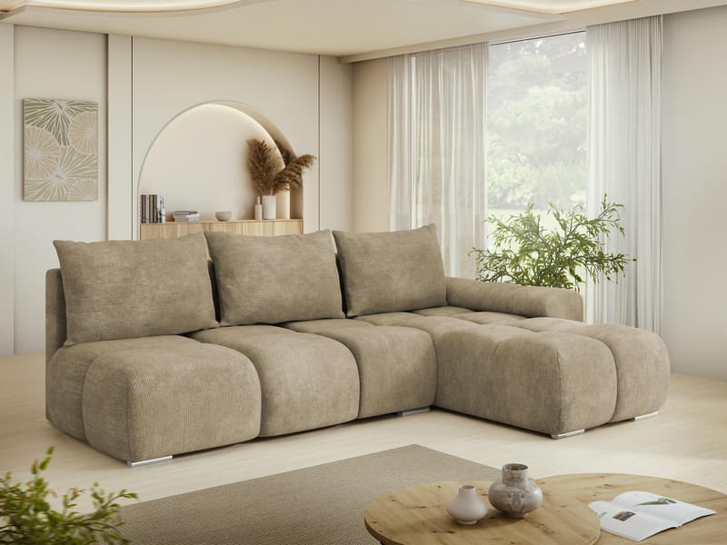 Nessa 4-sits Bäddsoffa divan höger med förvaring - beige - Möbler - Soffa - Bäddsoffa - Hörnbäddsoffa
