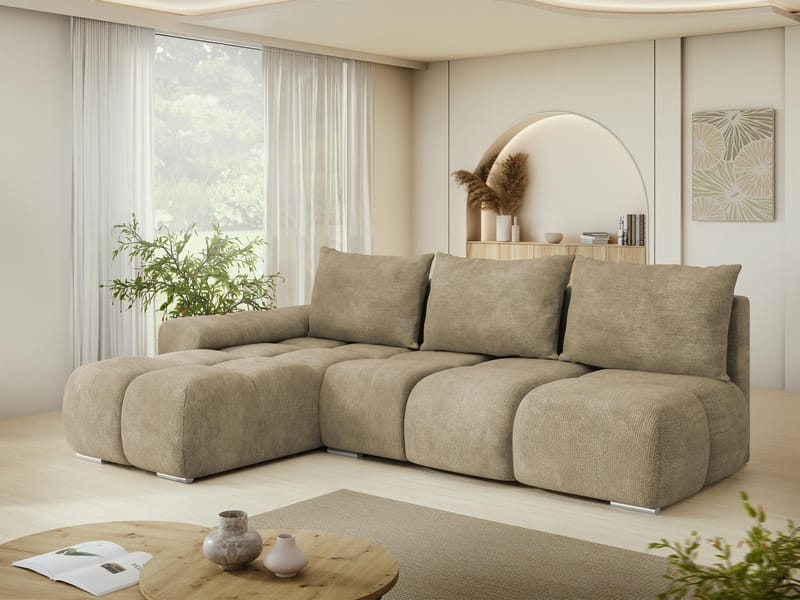 Nessa 4-sits Bäddsoffa divan vänster med förvaring - beige - Möbler - Soffa - Bäddsoffa - Hörnbäddsoffa