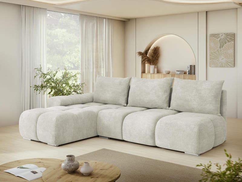 Nessa 4-sits Bäddsoffa divan vänster med förvaring - beige - Möbler - Soffa - Bäddsoffa - Hörnbäddsoffa