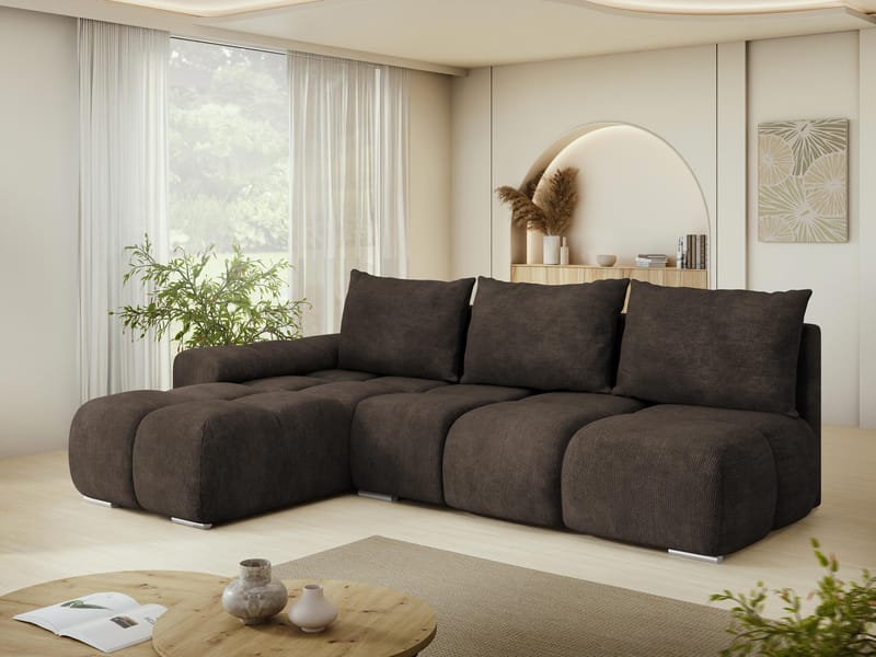 Nessa 4-sits Bäddsoffa divan vänster med förvaring - brun - Möbler - Soffa - Bäddsoffa - Hörnbäddsoffa