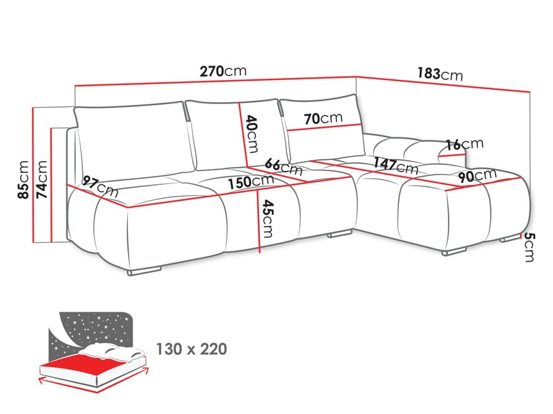 Nessa 4-sits Bäddsoffa divan vänster med förvaring - grå - Möbler - Soffa - Bäddsoffa - Hörnbäddsoffa