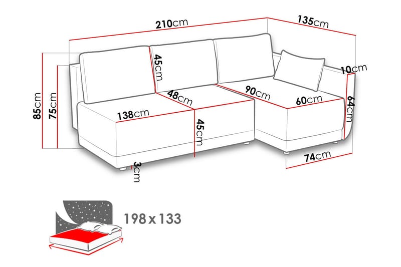 Nestor Hörnsoffa Vänster LED-belysning - Grå - Möbler - Soffa - Bäddsoffa - Bäddsoffa divan