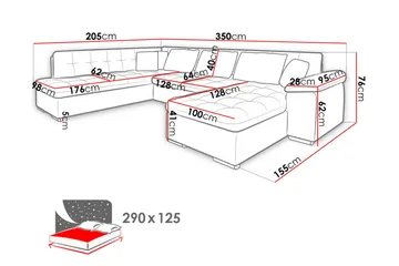 Niko U-Bäddsoffa 350x205x76 cm Divan Höger - Grå - Möbler - Soffa - Bäddsoffa - Bäddsoffa längsbäddad