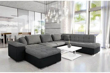 Niko U-Bäddsoffa 350x205x76 cm Divan Vänster - Grå/Svart - Möbler - Soffa - Bäddsoffa - Bäddsoffa längsbäddad