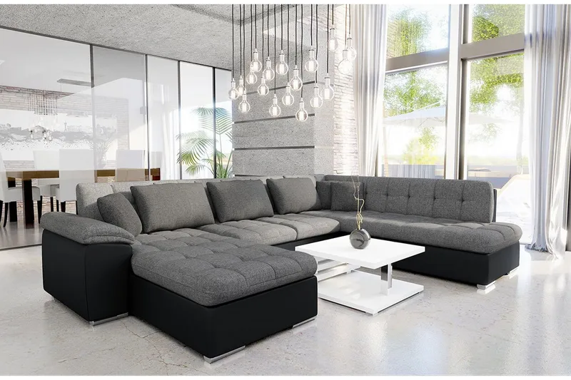Niko U-Bäddsoffa 350x205x76 cm Divan Vänster - Grå/Svart - Möbler - Soffa - Bäddsoffa - Bäddsoffa längsbäddad