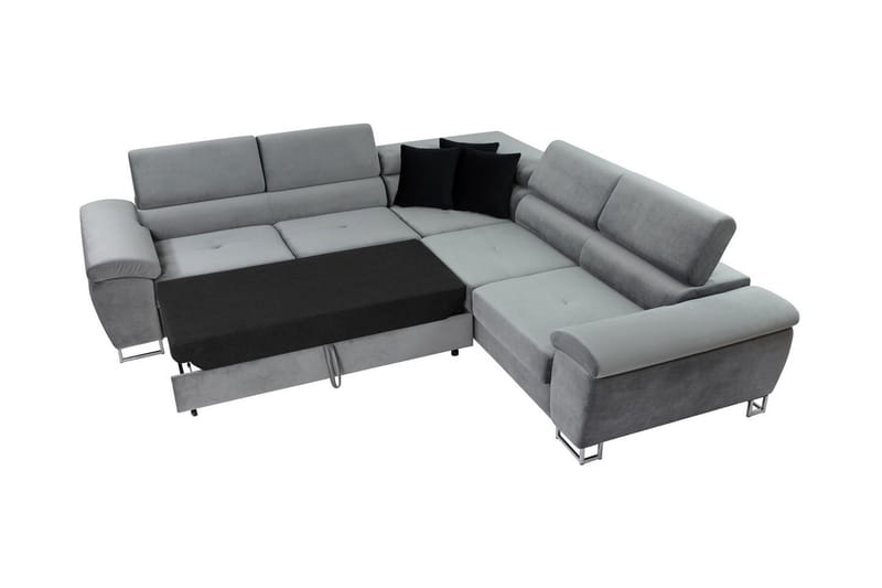 Oertel 5-sits Hörnbäddsoffa Vänster - Vit/Grå - Skinnsoffa - Hörnbäddsoffa