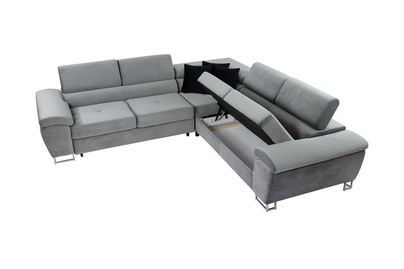Oertel 5-sits Hörnbäddsoffa Vänster - Vit/Grå - Skinnsoffa - Hörnbäddsoffa