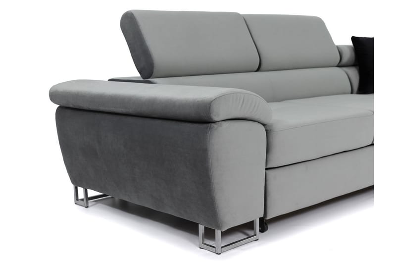 Oertel 5-sits Hörnbäddsoffa Vänster - Vit/Grå - Skinnsoffa - Hörnbäddsoffa