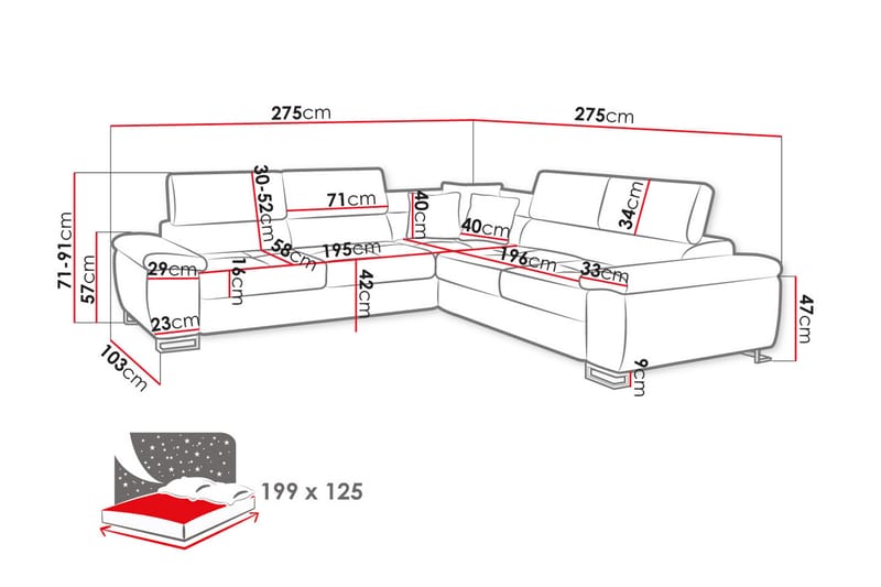 Oertel 5-sits Hörnbäddsoffa Vänster - Vit/Grå - Skinnsoffa - Hörnbäddsoffa