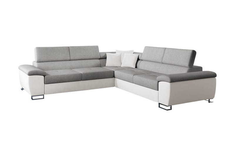Oertel 5-sits Hörnbäddsoffa Vänster - Vit/Grå - Skinnsoffa - Hörnbäddsoffa