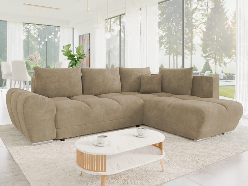 Ostra 4-sits Bäddsoffa divan höger med förvaring - Beige - Möbler - Soffa - Bäddsoffa - Hörnbäddsoffa