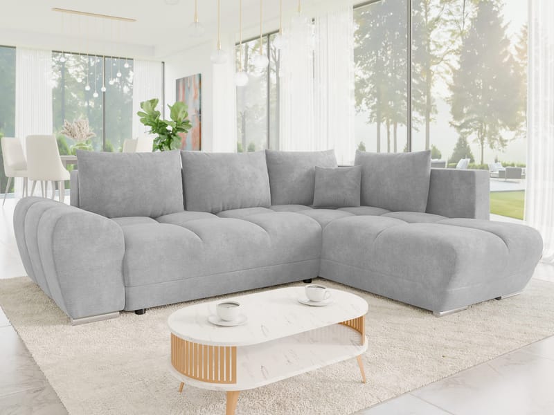 Ostra 4-sits Bäddsoffa divan höger med förvaring - Grå - Möbler - Soffa - Bäddsoffa - Hörnbäddsoffa