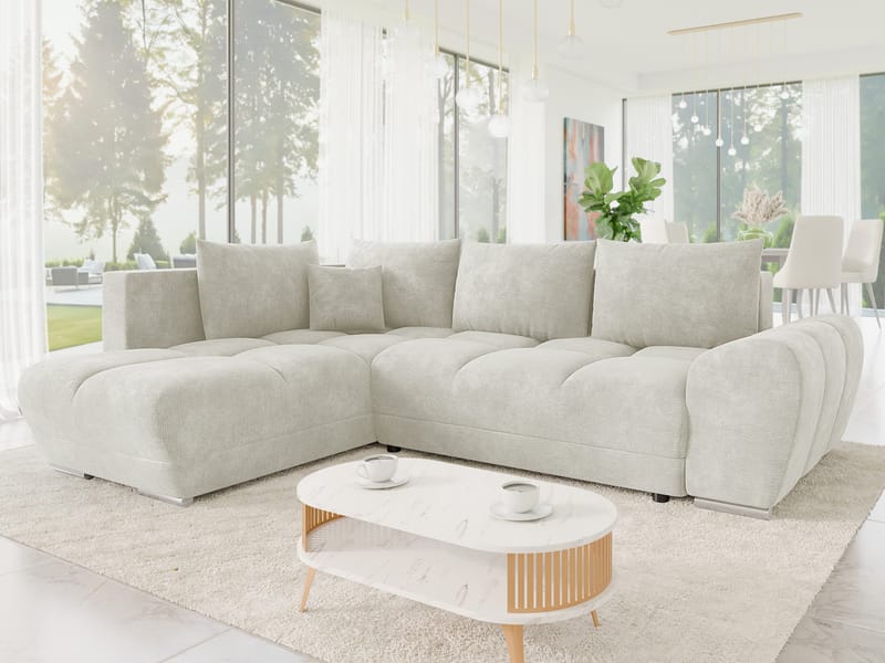 Ostra 4-sits Bäddsoffa divan med vänster förvaring - Beige - Möbler - Soffa - Bäddsoffa - Hörnbäddsoffa