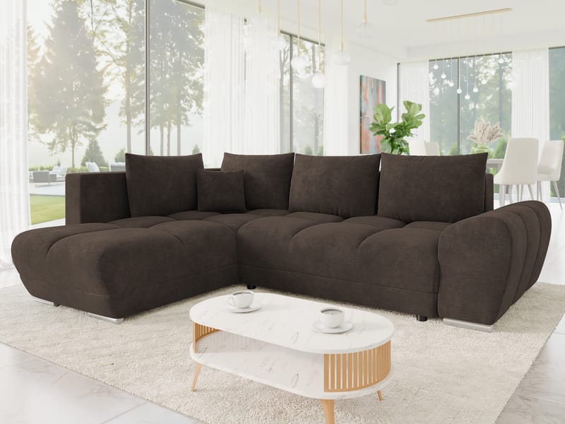 Ostra 4-sits Bäddsoffa divan med vänster förvaring - Brun - Möbler - Soffa - Bäddsoffa - Bäddsoffa längsbäddad