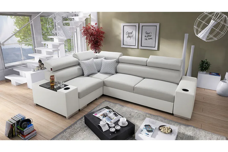 Perseo Divanbäddsoffa 282x205x95 cm LED-belysning - Beige/Grå/Vit - Möbler - Soffa - Bäddsoffa - Bäddsoffa divan