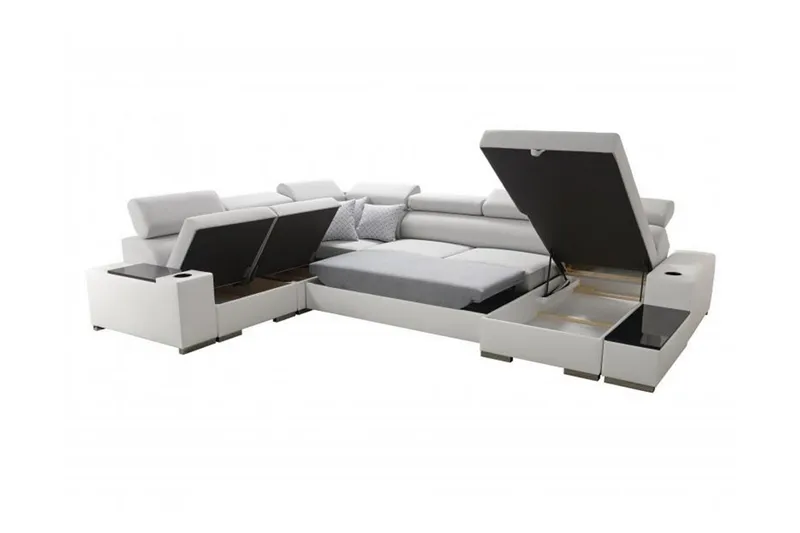 Perseo Divanbäddsoffa 358x282x95 cm LED-belysning - Grå/Vit - Möbler - Soffa - Bäddsoffa - Bäddsoffa längsbäddad