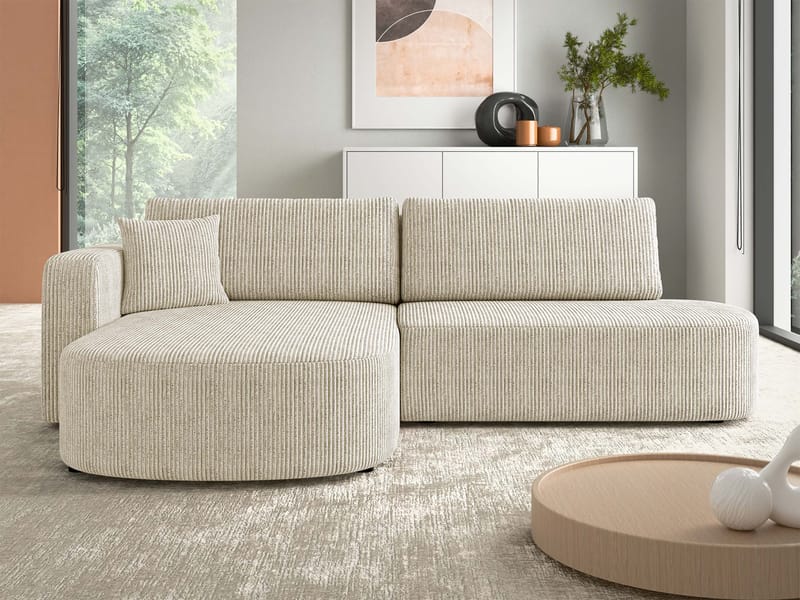 Pryda 4-sits Bäddsoffa divan vänster med förvaring - beige - Möbler - Soffa - Bäddsoffa - Hörnbäddsoffa