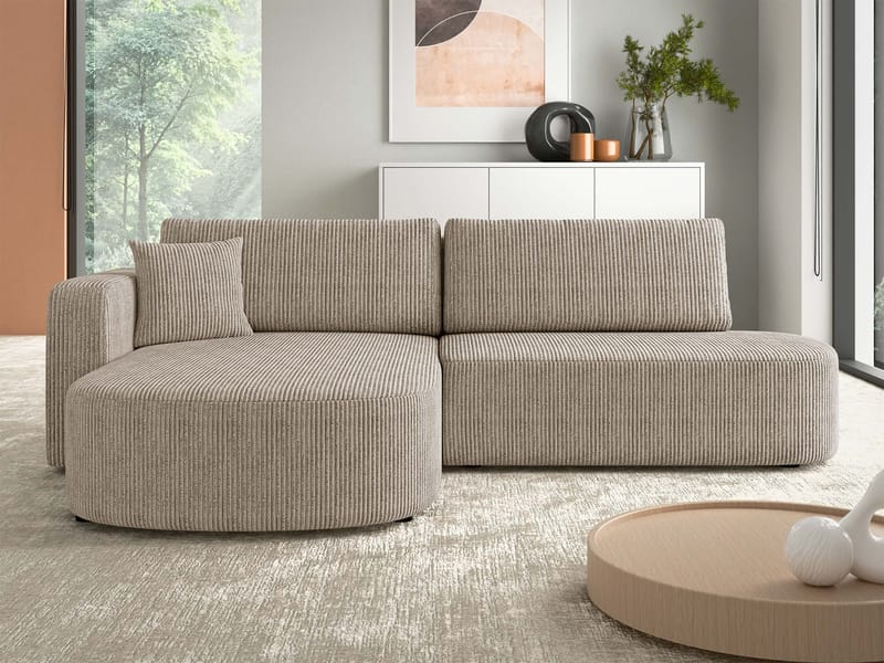 Pryda 4-sits Bäddsoffa divan vänster med förvaring - beige - Möbler - Soffa - Bäddsoffa - Hörnbäddsoffa