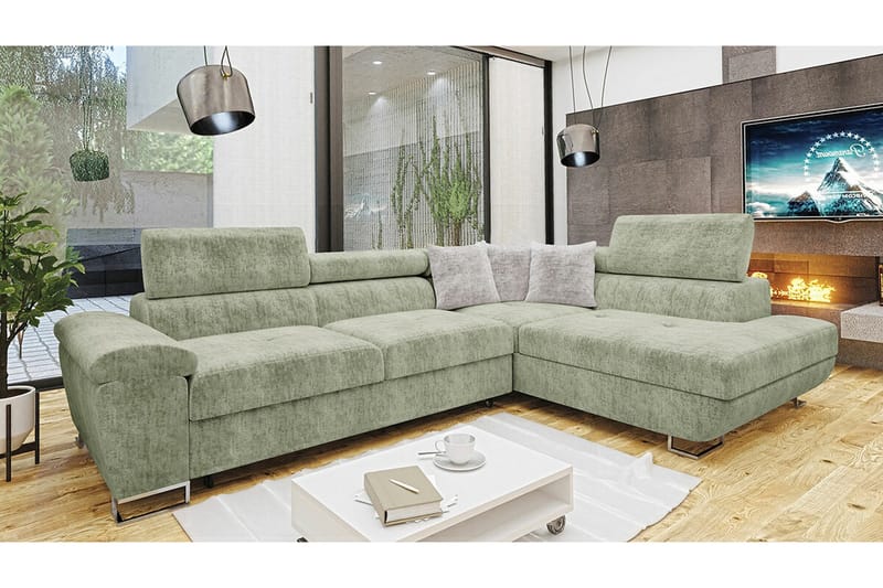 Reginia 4-sits Hörnbäddsoffa NO_BRAND Light green - Möbler - Soffa - Bäddsoffa - Bäddsoffa längsbäddad