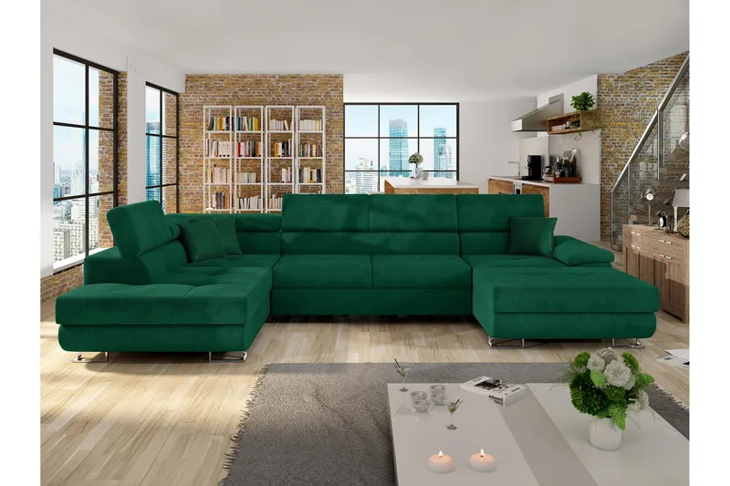 Reginia Bäddsoffa m. Divan och Schäslong 4-sits, Grön