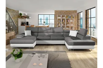 Reginia Bäddsoffa med Divan och Schäslong 4-sits i Konstläder - Vit/Grå - Möbler - Soffa - Bäddsoffa - Bäddsoffa divan