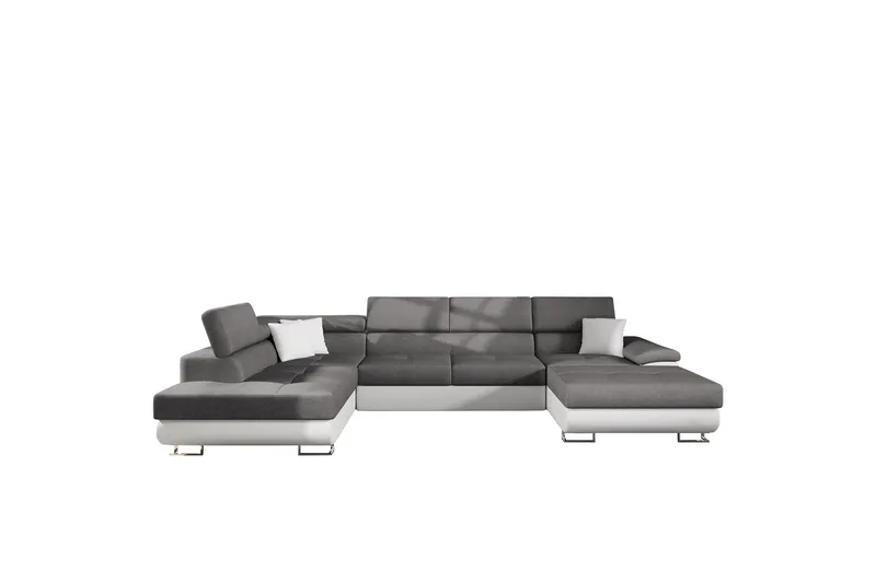 Reginia Bäddsoffa med Divan och Schäslong 4-sits i Konstläder, Vit/Grå