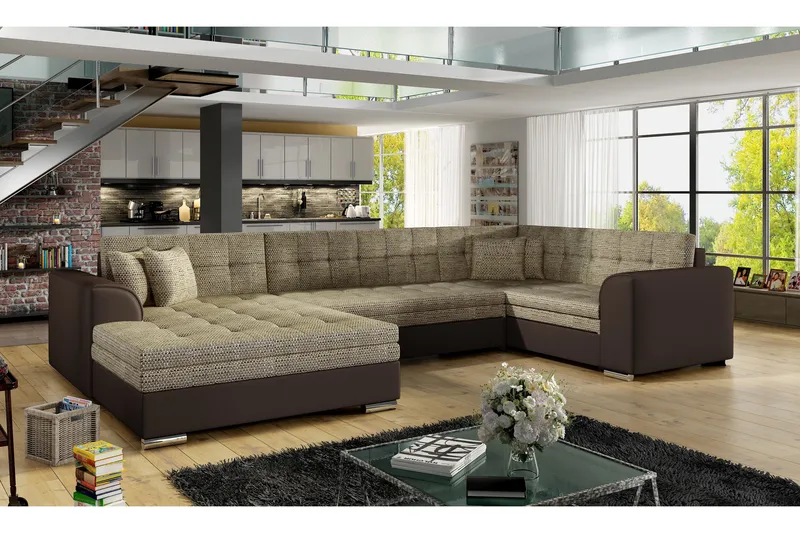 Rineta Bäddsoffa med Dubbeldivan, Beige/Brun