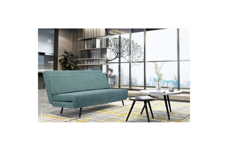 Sängsoffa Mallory Ljus Petroleum, Linnetyg/Metall/Trä - Ljus Petroleum, Linnetyg/Metall/Trä - Möbler - Soffa - Bäddsoffa - 2 sits bäddsoffa