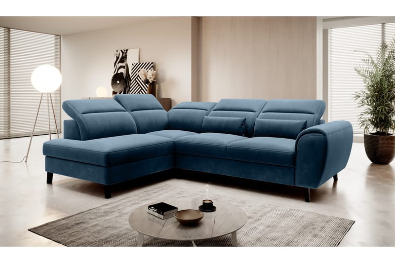 Sajda Bäddsoffa m. Schäslong 3-sits, Mörkblå