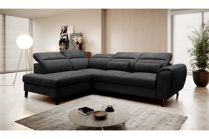 Sajda Bäddsoffa m. Schäslong 3-sits, Mörkgrå