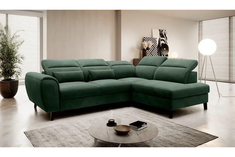 Sajda Bäddsoffa m. Schäslong 3-sits, Mörkgrön