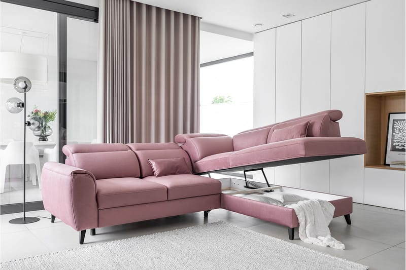 Sajda Bäddsoffa m. Schäslong 3-sits - Rosa - Möbler - Soffa - Bäddsoffa - Bäddsoffa längsbäddad