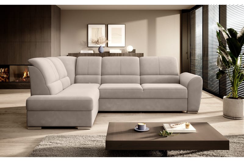 Sajmon Bäddsoffa m. Schäslong 3-sits - Beige - Möbler - Soffa - Bäddsoffa - Bäddsoffa längsbäddad