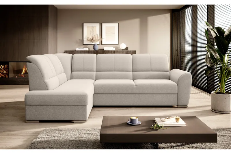 Sajmon Bäddsoffa m. Schäslong 3-sits - Beige - Möbler - Soffa - Bäddsoffa - Bäddsoffa längsbäddad