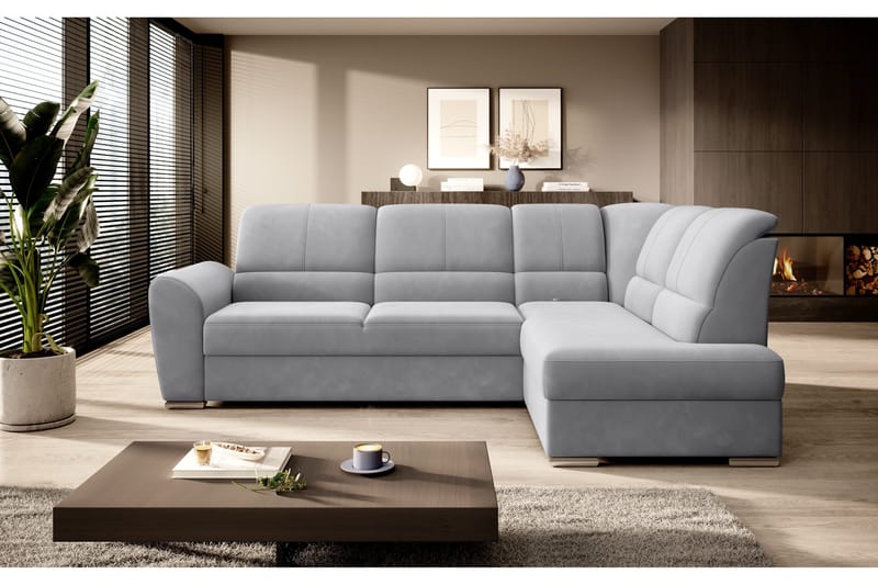 Sajmon Bäddsoffa m. Schäslong 3-sits - Grå - Möbler - Soffa - Bäddsoffa - Bäddsoffa längsbäddad