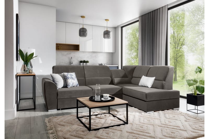 Sajmon Bäddsoffa m. Schäslong 3-sits - Grå - Möbler - Soffa - Bäddsoffa - Bäddsoffa längsbäddad