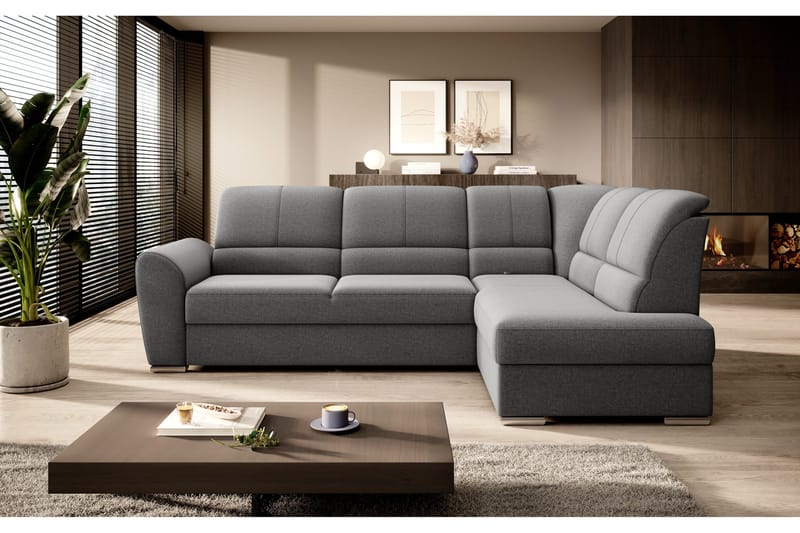 Sajmon Bäddsoffa m. Schäslong 3-sits - Grå - Möbler - Soffa - Bäddsoffa - Bäddsoffa längsbäddad