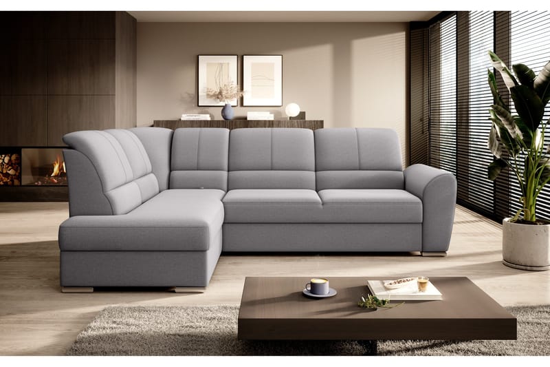 Sajmon Bäddsoffa m. Schäslong 3-sits - Grå - Möbler - Soffa - Bäddsoffa - Bäddsoffa längsbäddad