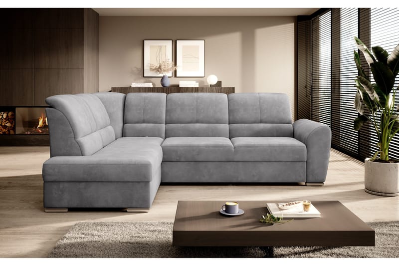 Sajmon Bäddsoffa m. Schäslong 3-sits - Grå - Möbler - Soffa - Bäddsoffa - Bäddsoffa längsbäddad