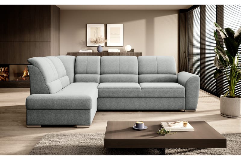 Sajmon Bäddsoffa m. Schäslong 3-sits - Grå - Möbler - Soffa - Bäddsoffa - Bäddsoffa längsbäddad