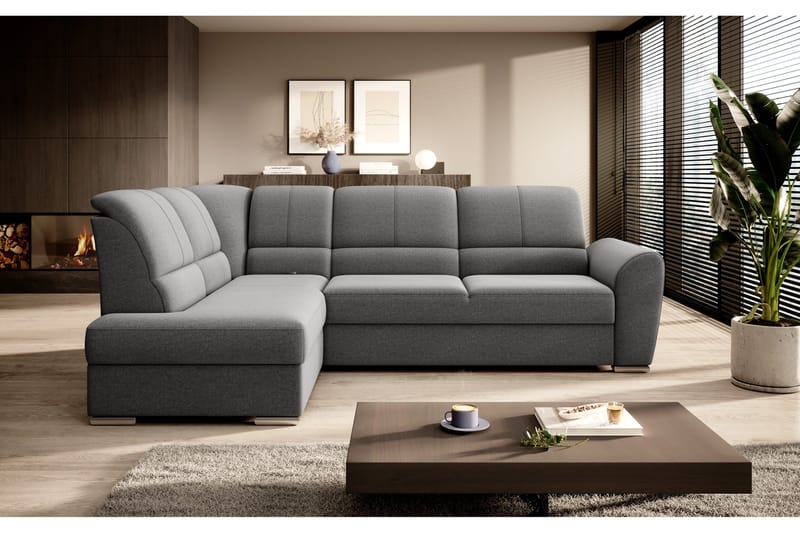 Sajmon Bäddsoffa m. Schäslong 3-sits - Grå - Möbler - Soffa - Bäddsoffa - Bäddsoffa längsbäddad