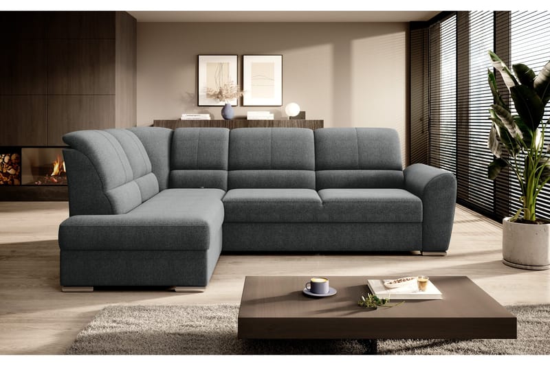 Sajmon Bäddsoffa m. Schäslong 3-sits - Grå - Möbler - Soffa - Bäddsoffa - Bäddsoffa längsbäddad