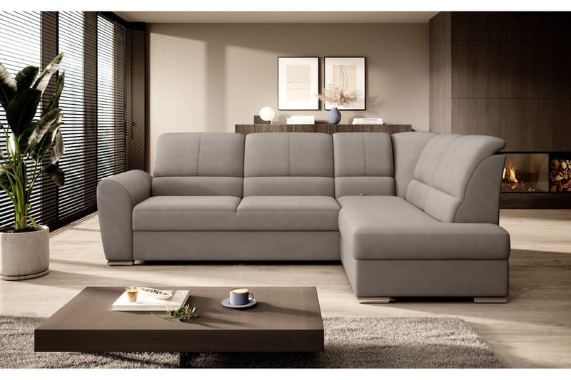 Sajmon Bäddsoffa m. Schäslong 3-sits, Grå