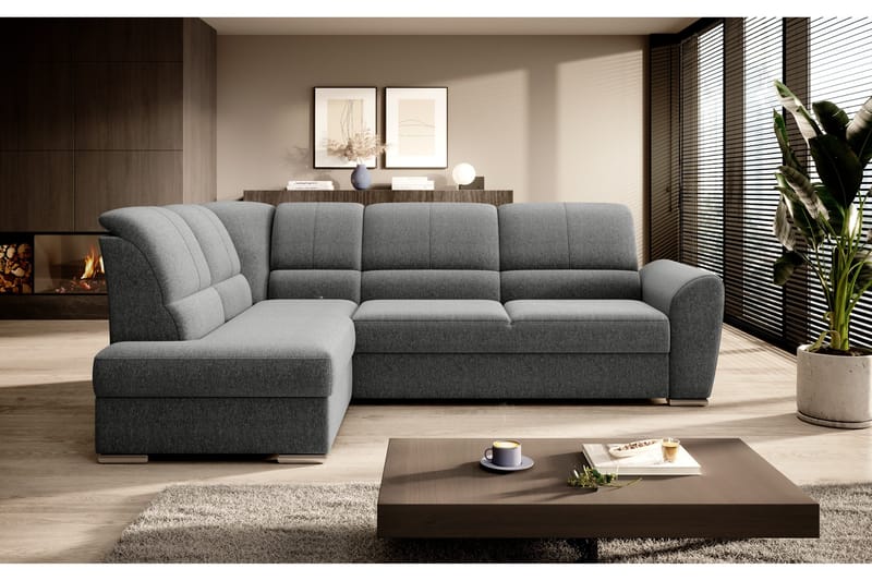 Sajmon Bäddsoffa m. Schäslong 3-sits - Grå - Möbler - Soffa - Bäddsoffa - Bäddsoffa längsbäddad