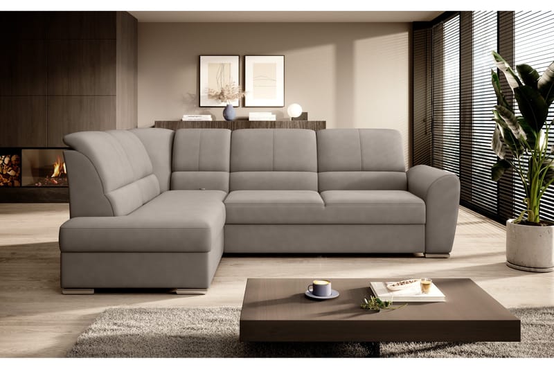 Sajmon Bäddsoffa m. Schäslong 3-sits - Grå - Möbler - Soffa - Bäddsoffa - Bäddsoffa längsbäddad