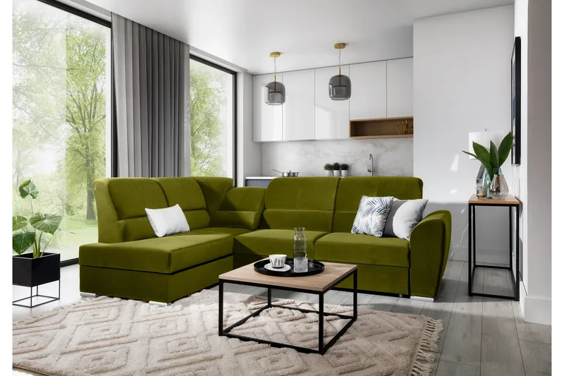 Sajmon Bäddsoffa m. Schäslong 3-sits - Grön - Möbler - Soffa - Bäddsoffa - Bäddsoffa längsbäddad