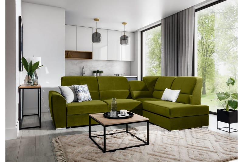 Sajmon Bäddsoffa m. Schäslong 3-sits, Grön