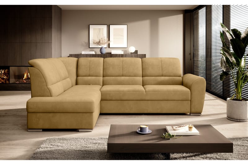 Sajmon Bäddsoffa m. Schäslong 3-sits - Gul - Möbler - Soffa - Bäddsoffa - Bäddsoffa längsbäddad